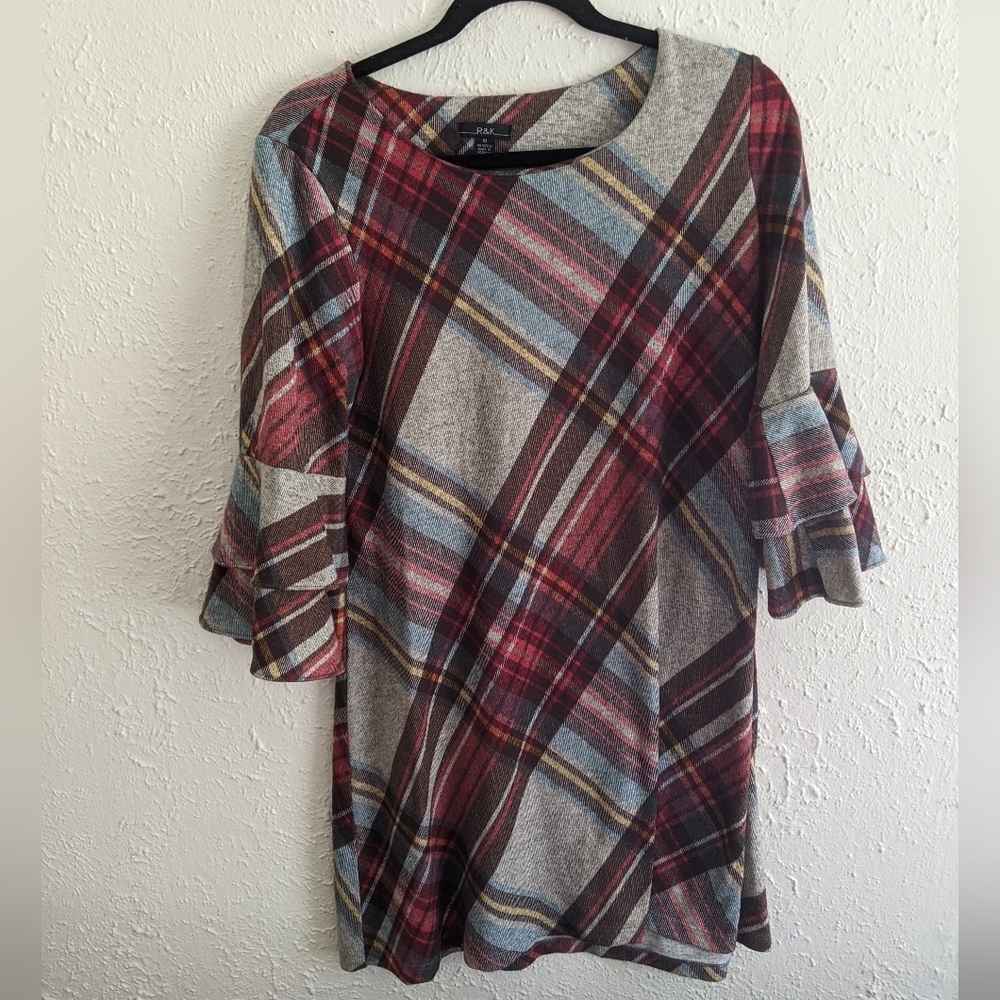R&K Plaid Ruffle Sleeve Dress